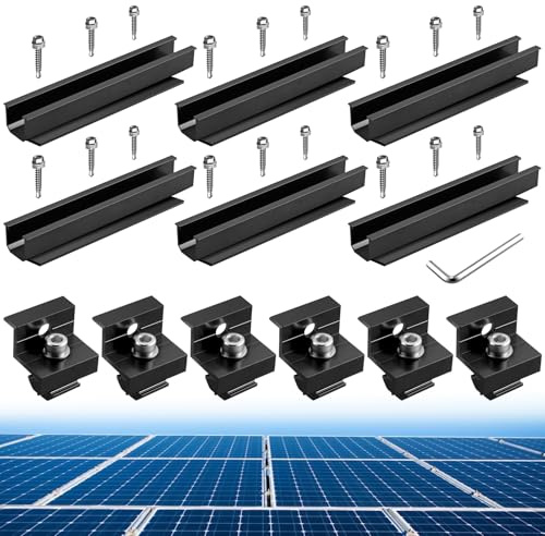 Anbte Kit di 6 Supporto per Pannello Solare 30mm/35mm Universali Pannelli Solari Z-bracket Set di Moduli Guida Solare Pannelli Fotovoltaici in Alluminio,Altezza Profilo 25mm-Nero