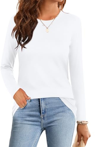 Elesomo Womens Tops Crew Neck Plain T Shirts Casual Fit | Short Sleeve, Long Sleeve, Cotton Blend,