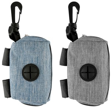 Bojueshaw 2pcs Dog Poop Bag Holder,Portable Dog Waste Bag Dispenser with Hook Clip,for Walking, Outdoor,Travel,Pet Lovers(Grey&Blue)