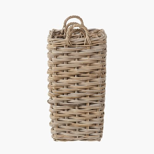 Square Wicker Umbrella Stand Basket Grey and Buff Rattan (Small)