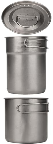 Set di 2 pentole da campeggio, in acciaio inox, per la sopravvivenza all'aperto, accessori da cucina portatili per giardino, trekking, escursionismo e alpinismo