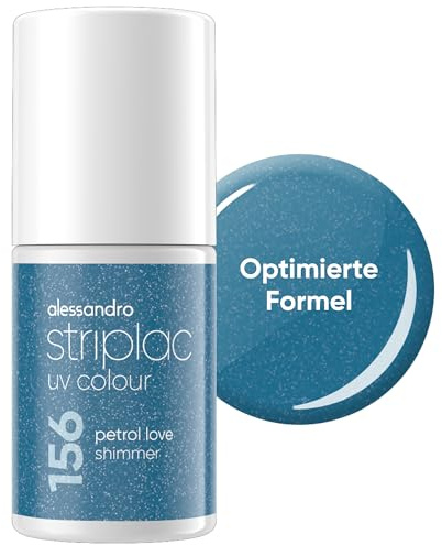 alessandro Striplac UV-nagellack petrol love shimmer – täckande och reptålig upp till 15 dagar – lätt att applicera – mild borttagningsteknik – vegansk – blå, 6,5 ml