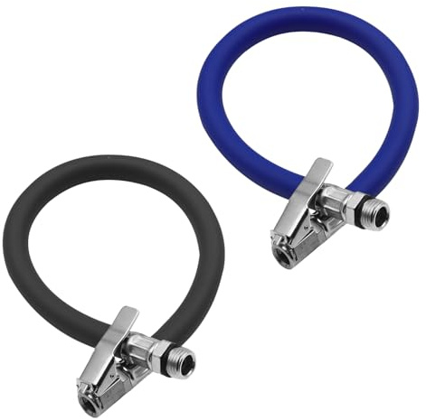 2 Stück Reifenfüllschlauch,12.5mm Reifenfüller Schlauch,Gummi Ersatzschlauch für Luftpumpe,Gabelkopf aus Zink Ventilverlängerung,Autoventil Adapter Schlauch,Reifenfüller Ersatzschlauch (Schwarz+Blau)