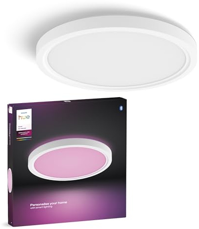 Philips Hue Devote Smart LED Panel Light, White and Color Ambiance, Round 30cm, 16.6W, 2000 Lumens, White Frame for Indoor Home Lighting, Ceiling, Living Room, Kitchen, Hallway, 1 Pack, S