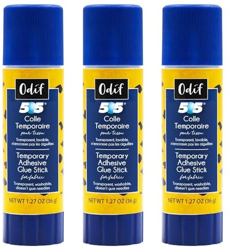 ODIF 505 Temporary adhesive Glue Stick for fabric - 36g (Triple Pack) - Fabric Glue Stick for Craft