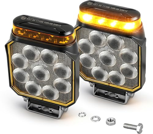 CO LIGHT 4 Zoll LED Arbeitsscheinwerfer 12V 24V für Gabelstapler/Baufahrzeuge/LKWs/Bagger/Traktor. (Flutlicht Zusatzscheinwerfer +Gelber Blitzleuchte)