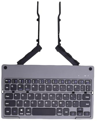 Annadue Foldable Keyboard with Phone Stand, Ergonomic Quiet Portable Folding Wireless Keyboard, Lightweight Rechargeable Travel Key Board for Smartphone Tablet Laptop (Grey Black)