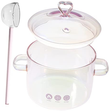 BESPORTBLE Glass Cooking Pot with Lid 1500ml Borosilicate Glass Saucepan for Stovetop Cooking Pink Heart-Shaped Double Handle Soup Pot Home Kitchen Cookware Set
