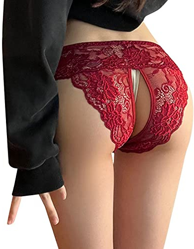 Generico Perizoma Aperto in Pizzo Tanga Donna Seducente Trasparente Mutande Donna Sexy con Buco Tanga Sexydonna Hot Vita Bassa Slip Donna Motivo Floreale Taglia Forti Confortevole
