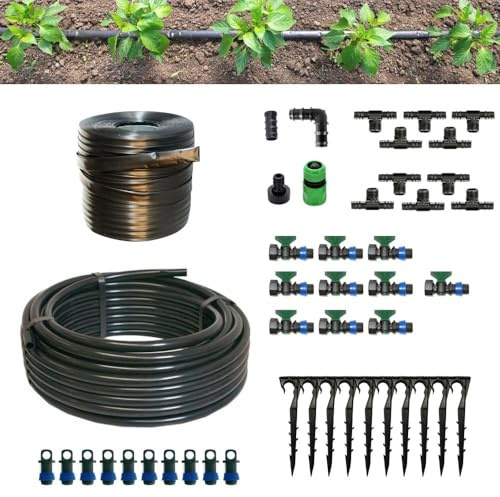 Kit Irrigazione Orto Manichetta gocciolante leggera 100 Mq Eco | Impianto Completo raccordi (Passo 40)