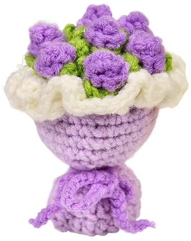 Mini Crochet Flower Bouquet Hand Woven Sunflower Rose Handmade Keychain Jewelry Doll Pendant Accessories(E)