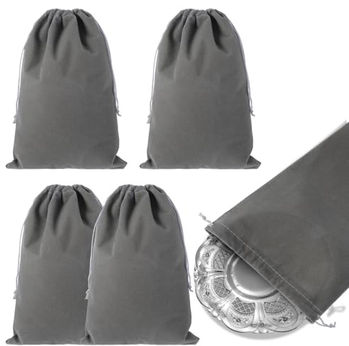 Amabro 4PCS Silver Storage Bags, 11.8 x 7.8 Anti Tarnish Cloth Bag