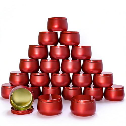 24 Pcs 8oz Candle Tins with Lids Bulk, Drak Red Metal Candle Jars for Making Candles, Shatterproof Empty Candle Containers & Vessels for DIY Travel & Small Business