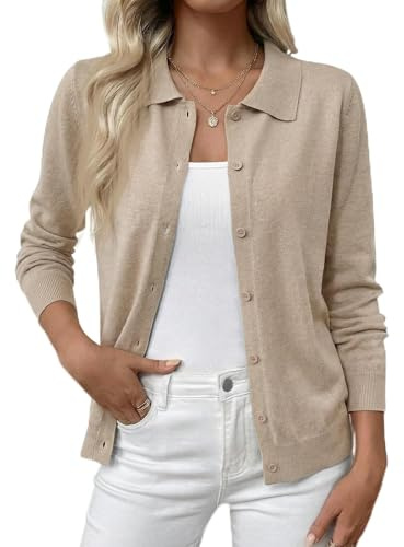 Cicy Bell Chaqueta de punto para mujer, corta, ligera, manga larga, cárdigan fino, elegante, cuello redondo, informal, básico, chaleco de punto con botones