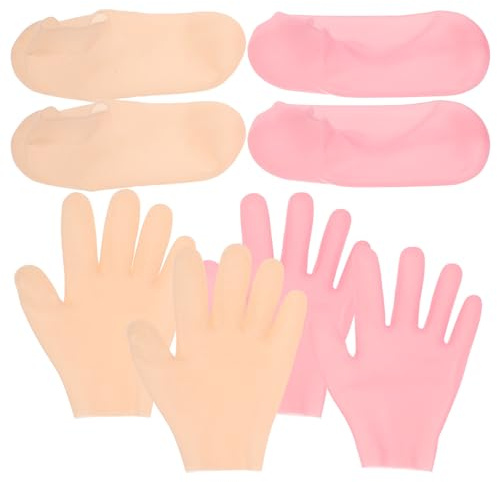 PAMINGONO Silikon Fußmaske und Handmaske Satz für Zuhause Feuchtigkeitsspendende Fußmaskensocken mit Elastischem Material und Peeling Effekt für Rissige Trockene Füße