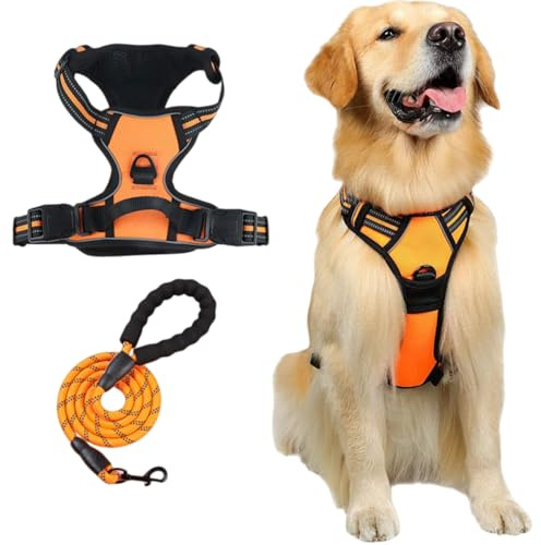 Fellstern Antiziehgeschirr,Anti-Zieh-Geschirr für Hunde,No Pull Hundegeschirr für Einstellbar Weich,Kontrolle ohne Ziehen – Für Hunde jeder Größe (Orange,XL)