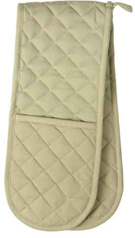 Dexam Love Colour Double Oven Gauntlet, Sage, 100% Cotton, Quilted Diamond Pattern, Heat Resistant Kitchen Glove with Hanging Loop