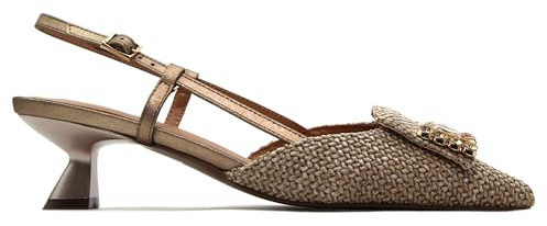 LODI - Zapato de salón Destalonado,tacón Kitten,de Piel y Tela,con pedrería,Elegante para: Mujer