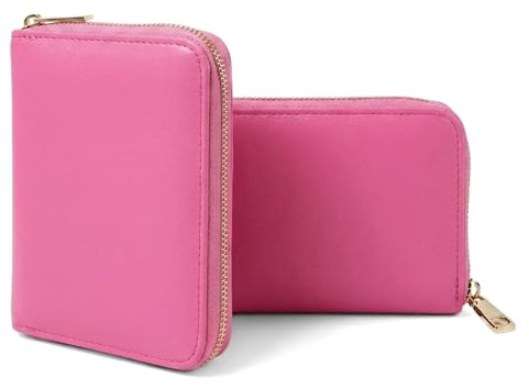 MillyMilk® Leder Geldbörse PURA – Mini Portemonnaie für Frauen Vegan – Weiche Kunstleder Geldbeutel für Damen klein – Gepolstert mit Reißverschluss für Karten, Münzen & Scheine (PINK)