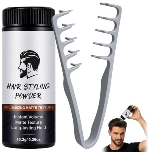 BGASWR Polvos para Cabello y Peine – Volumen y Textura para Hombres – Acabado Mate – Fijación Fuerte – Con Peine de Estilo Gris – Para Todo Tipo de Cabello