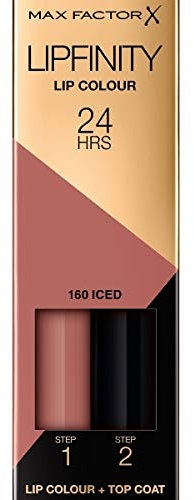 Max Factor Lipfinity Lip Colour Iced 160 –Kussechter Lippenstift mit 24h Halt ohne auszutrocknen, mit intensiver Farbabgabe,präzisem Applikator & intensiv pflegendem Gloss-Top Coat,2 Stück (1er Pack)
