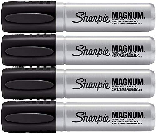 Sharpie 44001 Oversized Chisel Tip Extra Wide Magnum Permanent Marker (4 Pack), Black, Sturdy Extra-wide Felt Chisel Tip, Quick-drying Ink is Fade-and Water-Resistant