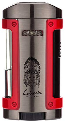LUBINSKI Cigar Lighter + Leather Case Windproof Butane Quadruple Torch Jet Blue Flame Cigarette Lighter for Cigar Cooking BBQ Topsense
