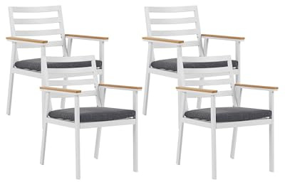 Beliani Stilvolles Gartenstuhl Set 4er Set in Weiß Aluminium graues Sitzkissen Cavoli