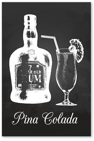 Postereck - 2120 - Impression Cocktail Pina Colada Verre Bar Alcool – Art Mural, Cuisine, Boisson, Tropical, Rétro - toile - 100,0 cm x 75,0 cm