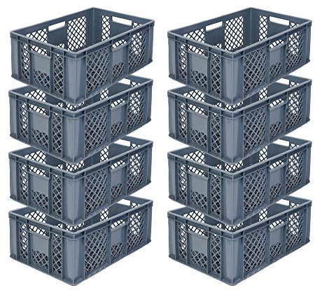 SPAR-SET 8x Eurobehälter/Bäckerkisten, Grundmaß 600x400x240 mm. Eurobox, Stapelkorb stapelbar aus Kunststoff in TOP-Qualität - Made in Germany (grau)