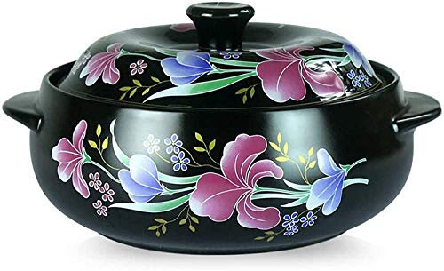Marmite en terre cuite,Casserole à soupe Casserole ronde en céramique Cocotte en argile résistante à la chaleur avec couvercle,1.75L