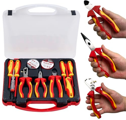 WEDO Set di 11 attrezzi isolati da 1000 V, set di cacciaviti e pinze, strumenti magnetici VDE per elettricista, borsa di riparazione. Strumenti fai da te per il miglioramento della casa