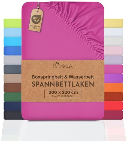 NatureMark Basic Boxspringbett & Wasserbett Spannbettlaken 200 x 220 cm - 40 cm Steghöhe - 200x220cm Spannbetttuch - 100% Baumwolle, Pink