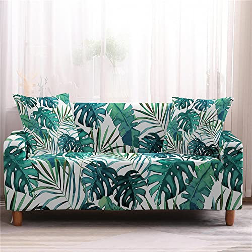 Schonbezug Sofahusse - Easy Going Sofa Schonbezüge Stretch All Inclusive Sofabezug Mit Tropischen Blättern Für Wohnzimmer, 1 2 3 4 Sitzer Schnittecke L-Form Couchbezug, 1, Sitzer 90, 140 Cm