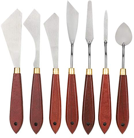 Estink 7 tlg Palettenmesser Set, Edelstahl | Ölgemälde & Acryl Mischschaber, Spachtel mit rotbraunem Griff, für Künstlerbedarf