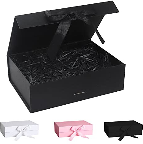 Geschenkbox mit Schleife und Deckel - Magnetische Box mit Schleifenband und Geschreddertes Papier für Hochzeit, Geburtstag, Weihnacht