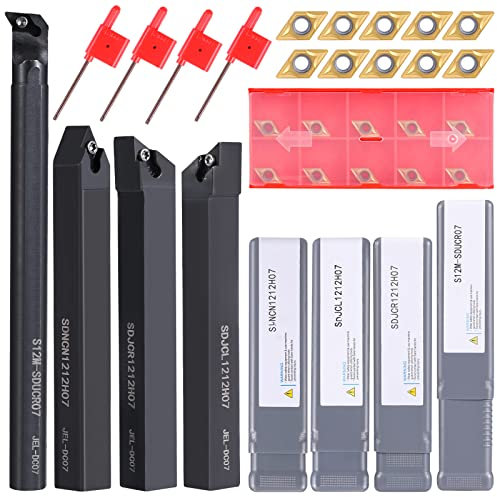 VerRich 14-teiliges Drehwerkzeug-Set, 12 mm Schaft, 4 Stück, S12M-SDUCR07/SDJCR1212H07/SDNCN1212H07/SDNCN1212H07/SDJCL1212H07/SDJCL1212H07, 10 Stück DC070204 Hartmetalleinsätze