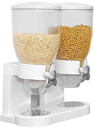TSTSM Dispensador de Cereales de Doble Barril, dispensador de Alimentos Secos con Almacenamiento Grande para Avena, Frijoles, nueces, arroz, contenedor de Almacenamiento de Cocina-White