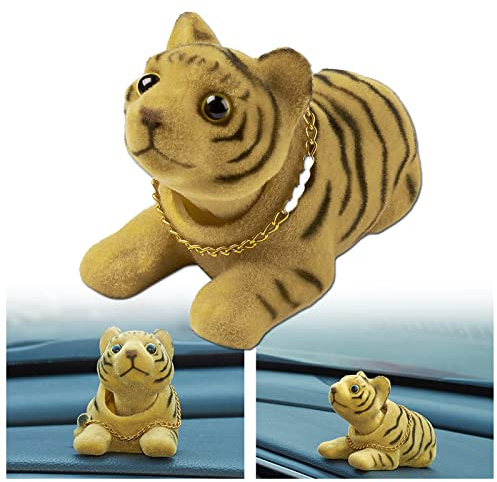 AuMoHall Shaking Head Lucky Tiger Bobble Head Figurine Nodding Tiger Ornaments for Car Vehicle Dashboard Decoration, Yellow Tiger