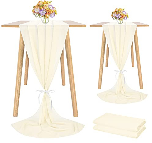 Showgeous 2 Stück Chiffon Tischläufer 28x120 Zoll Romantischer Hochzeitsläufer 10ft Elfenbein Sheer Chiffon Tischdecke Schminktischläufer für Hochzeit Geburtstagsfeier Braut Baby Shower Dekorationen