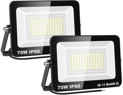 SKYWORLD 2 Pcs Led Strahler Außen, 75W 7500LM Außenstrahler | Wasserdicht Led Fluter 6000K Kaltweiß Scheinwerfer Flutlicht Aussenleuchte für Garten Garage Hof Flur Hinterhof Terrasse
