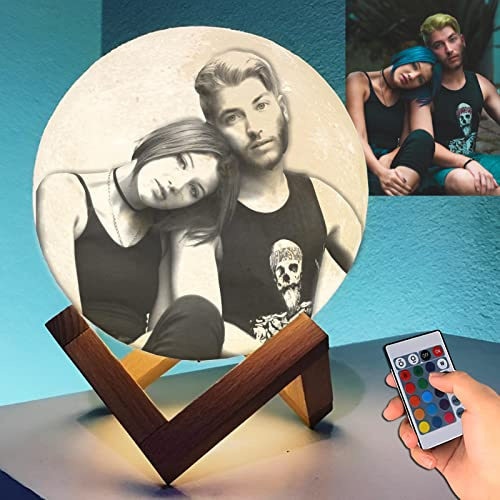 LZXSXZ Personalisiertes Mondlampe, Benutzerdefiniertes Mondlicht mit Foto und Text, 16 RGB-Farben 3D-Mondlampe Personalisierter Ständer, Mondnachtlicht für Kinder, Erntedankfest, Weihnachten - 18CM