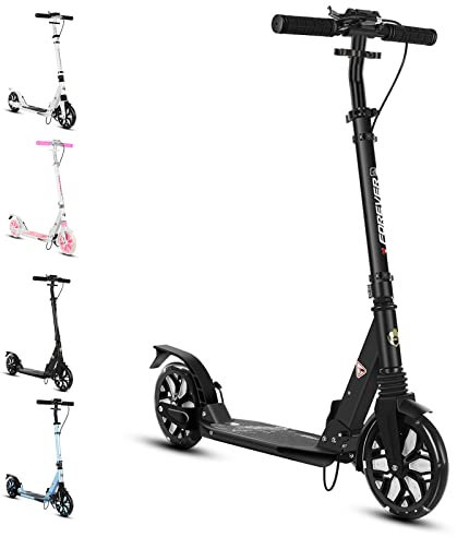 Bueuwe City Roller Erwachsene 150 kg Tragkraft, Tretroller Cityroller Erwachsene mit 200mm LED-Blinkräder, Klappbar Kickboard Big Wheel Scooter, Höhenverstellbar, Scheibenbremsen,Schwarz
