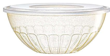 Decorline Schüssel 3er Set 1 Liter Mit Deckel |Runde Schale Obstschalen Servierschalen Salatschüssel | bruchsicher, Wiederverwendbar, BPA-frei | Salatschale Kunststoff (3 x 20cm, Glitter Gold)