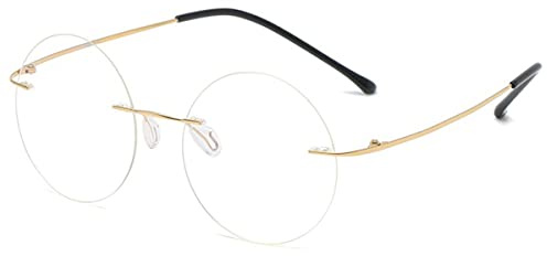 KOOSUFA Titan Runde Randlose Lesebrille mit Blaulichtfilter Herren Damen | Ultra Leicht, Rahmenlose Lesehilfe, Computer Arbeitsplatzbrille, Brille mit Stärke 0.0 1.0 1.5 2.0 2.5 3.0 3.5 4.0