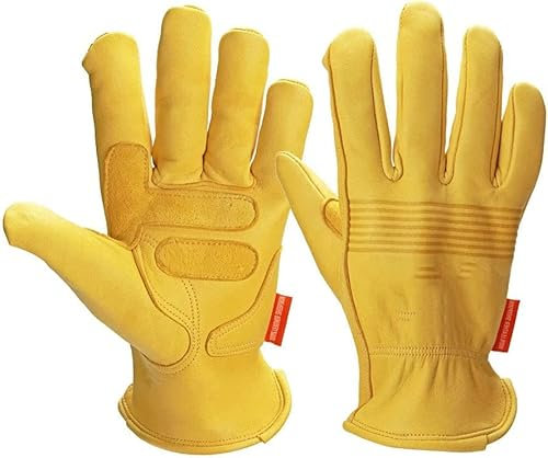 BALAFO Gartenhandschuhe, Arbeitshandschuhe, Lederhandschuhe, Gartenhandschuhe for Herren, Leder-Reithandschuhe, verschleißfeste Offroad-Motorrad-Renn-Arbeitshandschuhe, Gelb, S