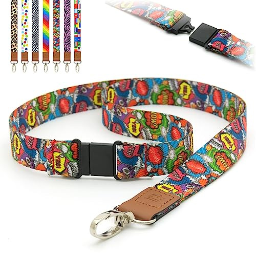 Correa para el cuello lanyard cordones Tirador de seguridad preimpreso con diseño de cómics, diseño de cómics, clip de metal, soportes para tarjetas de identificación, 2 cm, paquete de 10