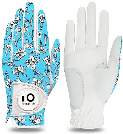 LOVMEAD Golfhandschuhe Damen Links Rechts Hand Leder Sommer mit Ballmarker, Golf Handschuhe Flexlite Verbesserte Griffigkeit (Blau, XL, Rechts)