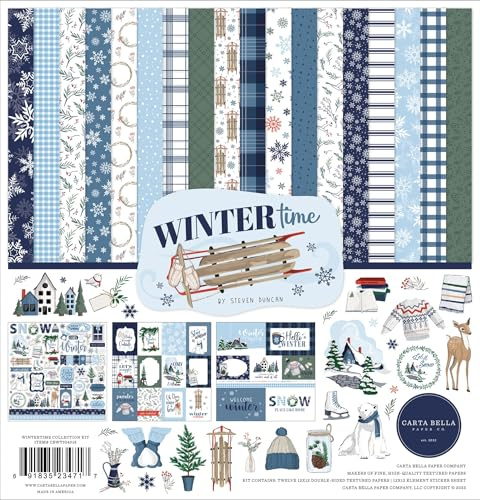 Carta Bella Wintertime Collection Kit 12X12 - Scrapbook Paper Kit with Stickers