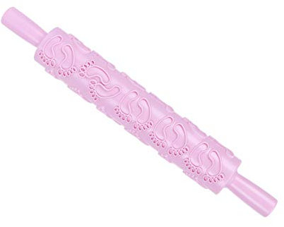 Tissting Nudelholz 36cm Lange 4 Muster Geprägter Gravierter Teigroller Lebensmittelechter Antihaft Kunststoff Backrolle Teig Rolling Pin für DIY Fondant, Pizza, Gebäck(Rosa)